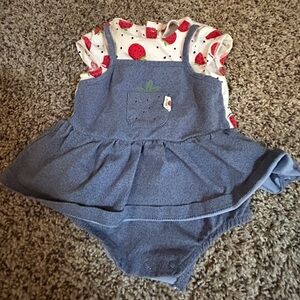 Mayoral denim strawberry skirted onesie and reversible hat set